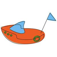 rot Boot gezeichnet im Kinder- Stil. Schiff. Symbol, Logo, Design Element vektor