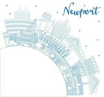 Gliederung Newport Wales Stadt Horizont mit Blau Gebäude und Kopieren Raum. Vektor Illustration. Newport Vereinigtes Königreich Stadtbild mit Sehenswürdigkeiten.