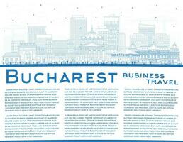 Gliederung Bukarest Rumänien Stadt Horizont mit Blau Gebäude und Kopieren Raum. Vektor Illustration. Bukarest Stadtbild mit Sehenswürdigkeiten.