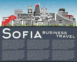 sofia bulgarien stad horisont med Färg byggnader, blå himmel och kopia Plats. vektor illustration. sofia stadsbild med landmärken.