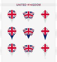 vereinigt Königreich Flagge, einstellen von Ort Stift Symbole von vereinigt Königreich Flagge. vektor
