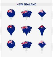 ny zealand flagga, uppsättning av plats stift ikoner av ny zealand flagga. vektor