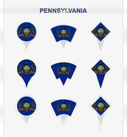 Pennsylvania Flagge, einstellen von Ort Stift Symbole von Pennsylvania Flagge. vektor