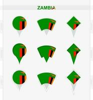 Sambia Flagge, einstellen von Ort Stift Symbole von Sambia Flagge. vektor