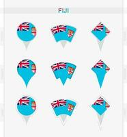Fidschi Flagge, einstellen von Ort Stift Symbole von Fidschi Flagge. vektor