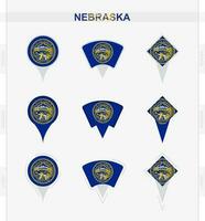 Nebraska Flagge, einstellen von Ort Stift Symbole von Nebraska Flagge. vektor