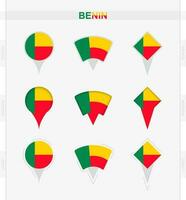 benin flagga, uppsättning av plats stift ikoner av benin flagga. vektor