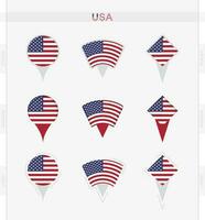 USA Flagge, einstellen von Ort Stift Symbole von USA Flagge. vektor