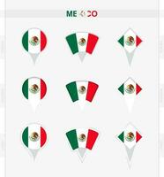 Mexiko Flagge, einstellen von Ort Stift Symbole von Mexiko Flagge. vektor