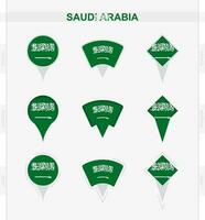 Saudi Arabien Flagge, einstellen von Ort Stift Symbole von Saudi Arabien Flagge. vektor