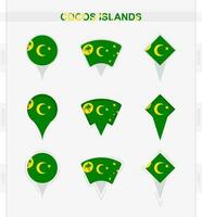 cocos öar flagga, uppsättning av plats stift ikoner av cocos öar flagga. vektor