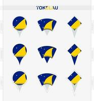 tokelau flagga, uppsättning av plats stift ikoner av tokelau flagga. vektor