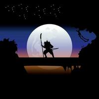 Samurai-Training nachts bei Vollmond vektor