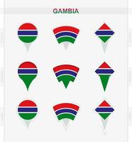 gambia flagga, uppsättning av plats stift ikoner av gambia flagga. vektor