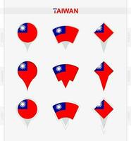 taiwan flagga, uppsättning av plats stift ikoner av taiwan flagga. vektor