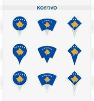 kosovo flagga, uppsättning av plats stift ikoner av kosovo flagga. vektor