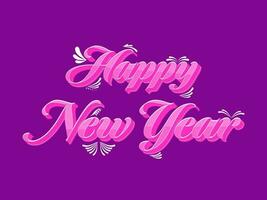 3d Rosa glücklich Neu Jahr Schriftart mit Weiß Bogen Tropfen auf lila gepunktet Hintergrund. vektor