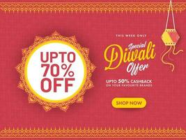 zum Diwali Verkauf Poster Design mit hängend Laterne im rot Farbe. vektor