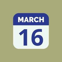 März 16 Kalender Datum vektor