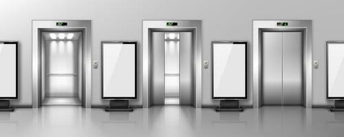 Werbetafeln und Aufzug Türen im Büro Flur vektor