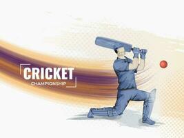 cricket mästerskap begrepp med ansiktslös slagman slå boll och abstrakt borsta Vinka på vit halvton bakgrund. vektor
