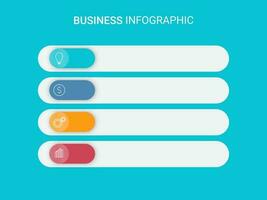 Geschäft Infografik Vorlage Layout mit vier Möglichkeit Symbole und Kopieren Raum auf Blau Hintergrund. vektor