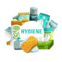 Hygiene und Körper Pflege Produkte Vektor runden Rahmen
