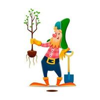 tecknad serie gnome eller dvärg- karaktär plantering fröplanta vektor