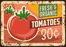 tomater rostig metall tallrik, bruka vektor pris märka