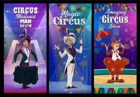 Zirkus Show mit Clown und Illusionist auf Arena vektor