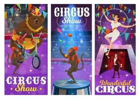cirkus artister vektor banderoller, tecknad serie artister