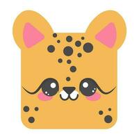 söt fyrkant gepard ansikte. tecknad serie huvud av djur- karaktär. minimal enkel design. vektor illustration