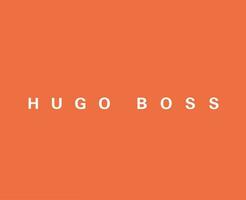 Hugo Boss Marke Kleider Symbol Logo Weiß Design Sportkleidung Mode Vektor Illustration mit Orange Hintergrund