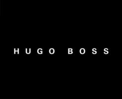 Hugo Boss Marke Kleider Symbol Logo Weiß Design Sportkleidung Mode Vektor Illustration mit schwarz Hintergrund