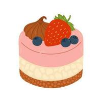kaka med en jordgubb och blåbär på topp. söt jordgubb efterrätt platt vektor. utsökt ljuv efterrätt med jordgubb smak för valentine dag. vektor illustration