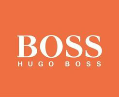 Hugo Boss Marke Kleider Logo Symbol Weiß Design Sportkleidung Mode Vektor Illustration mit Orange Hintergrund