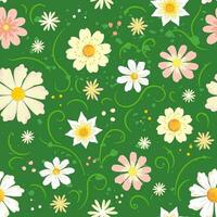 retro häftig mönster daisy på grön gräs vektor