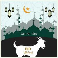 Illustration Vektor Grafik von ein Moschee und Ziege im Silhouette mit ein glühend Laterne zum eid al adha Mubarak. gut zum Hintergrund, Banner, Karte, und Poster Flyer Vorlagen.