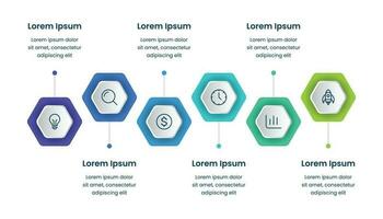 företag infographics mall med sex steg eller alternativ på tidslinje diagram. vektor