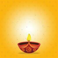 Vektor Illustration von Verbrennung Öl Lampe auf Gelb Hintergrund. Diwali Festival. Festival von Beleuchtung. benutzt zum Gruß Karte, Banner, Vorlage.