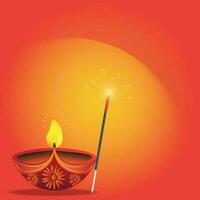 Lycklig diwali, diya olja lampa med crackers magisk ljus. tomtebloss. festival av lampor. vektor