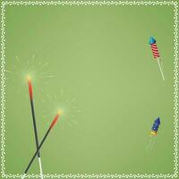 Lycklig diwali firande bakgrund. festival baner design dekorerad med smällare på grön bakgrund. vektor