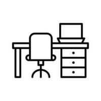 kontor skrivbord vektor översikt ikon . enkel stock illustration stock