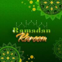Ramadan kareem Schriftart mit Linie Kunst Moschee auf Grün islamisch Muster Hintergrund. vektor