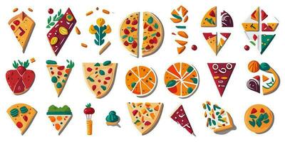 schnell Essen Flyer mit ein Karikatur Pizza Charakter und frisch Belag vektor