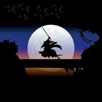 Illustration Vektor Grafik von Samurai Ausbildung beim Nacht auf ein voll Mond. perfekt zum Hintergrund, Poster, usw. Illustration Vektor Stil, bunt Aussicht Hintergrund, einer Stück, Roronoa Zorro