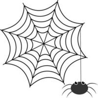 Vektor Illustration von Spinne Charakter und Netz im Karikatur Stil zum Halloween Design. gotisch Spinnennetz