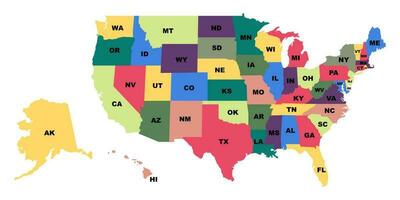 oss stater illustration. USA Karta med stater. femtio stater av amerika. oss Karta i Färg. vektor