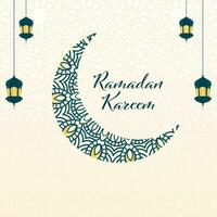 islamisch Muster Halbmond Mond mit Arabisch Laternen dekoriert Hintergrund zum Ramadan kareem Konzept. vektor