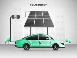 elektrisch Auto Laden von Solar- Panel auf grau Hintergrund zum verlängerbar Energie Konzept. vektor